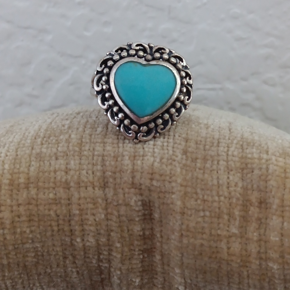 925 Thai Silver Turquoise Heart Ring - Picture 1 of 10